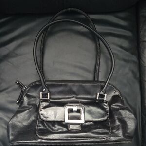 Danier Black 100% Cured Leather Purse  Handbag Zipper Silver Hardware